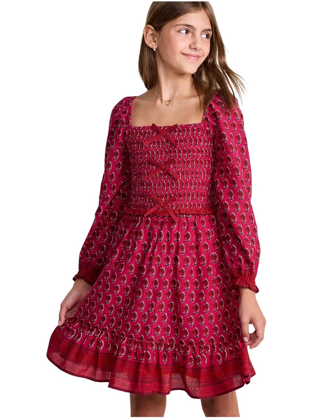 Vineyard Vines Raspberry Smocked Square-Neck Dress